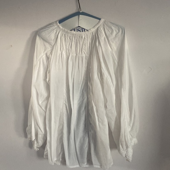 Boho white blouse with sequins and embroidery - Picture 4 of 5